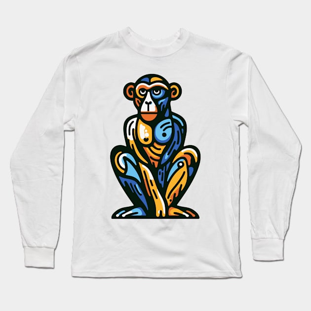 Pop art monkey illustration. cubism illustration of monkey Long Sleeve T-Shirt by gblackid